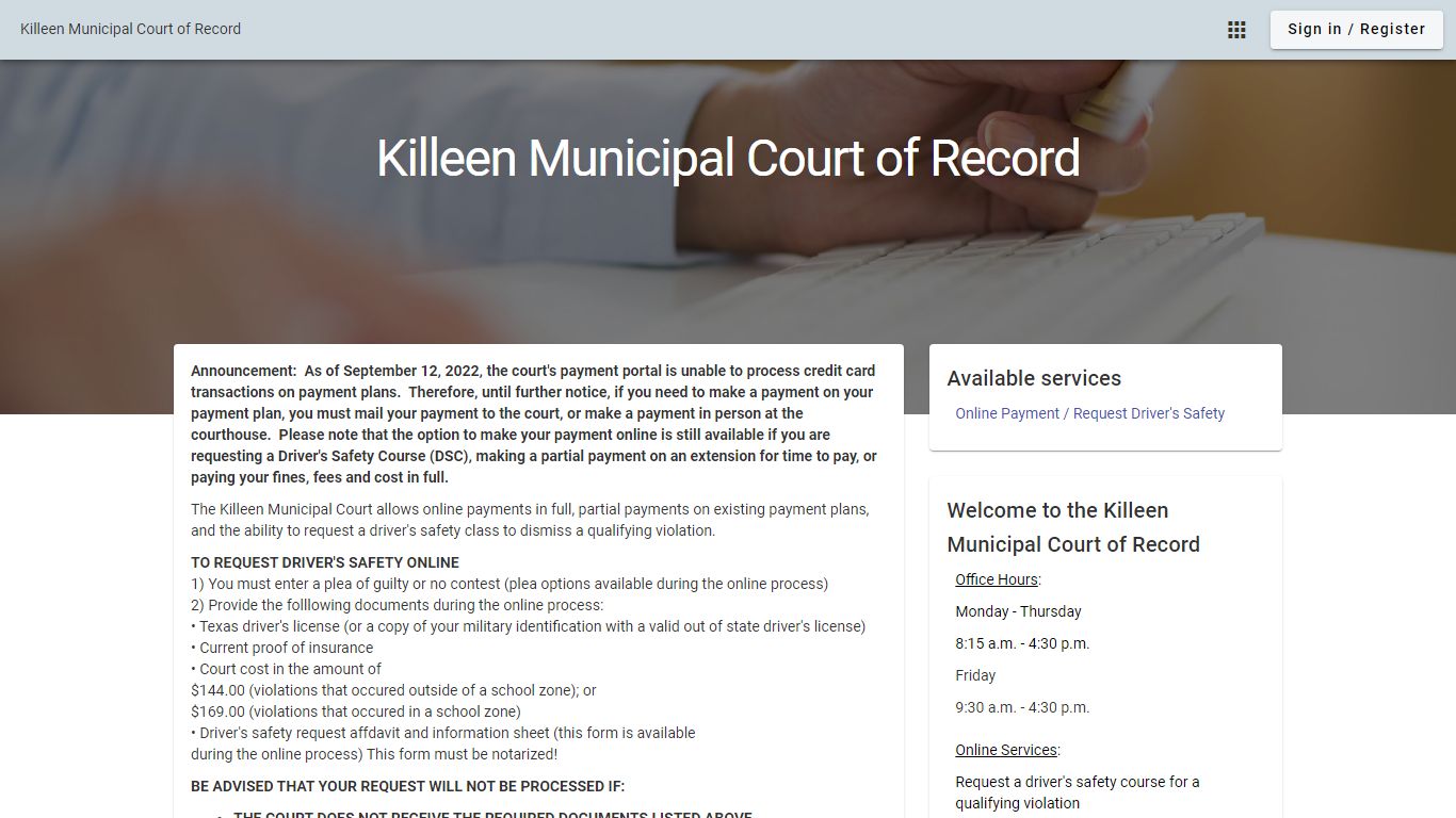 Killeen Municipal Court of Record - Municipal Online Services