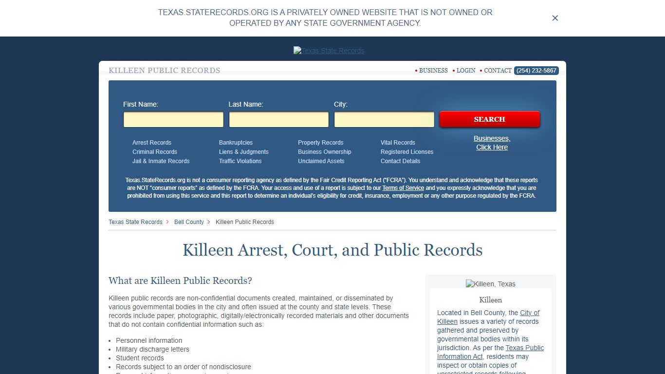 Killeen Arrest and Public Records | Texas.StateRecords.org